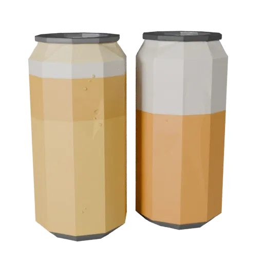 Beer Can Low Poly 3D model, game viewport three-quarter view, showing glass, container shape.