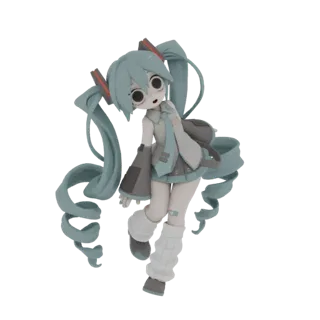 3D model of Hatsune Miku, the virtual idol, with her signature teal twin-tails and outfit, posed dynamically.