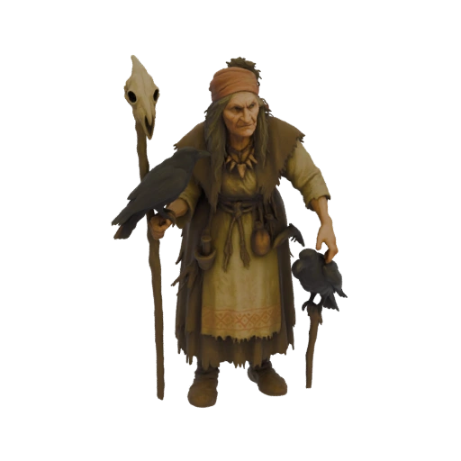 Ancient Witch with Crows