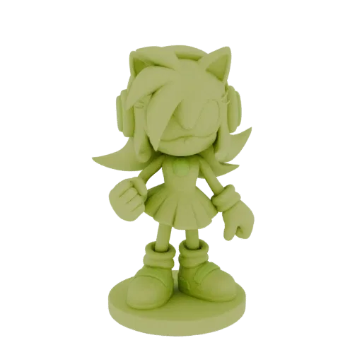3D model of Amy Rose from Sonic the Hedgehog wearing headphones, standing on a base.