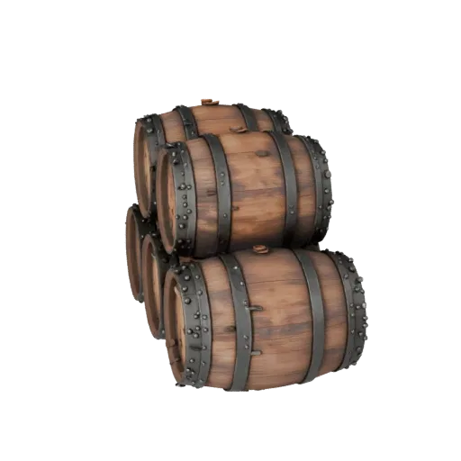 Medieval Barrel High Poly 3D model, close-up studio render, showing wood planks, stackable massing.