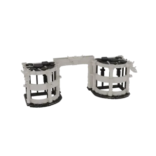 Modèle 3D d'une ancienne arche à colonnes en ruine avec des colonnes brisées et une arche centrale, rendu sur fond blanc.