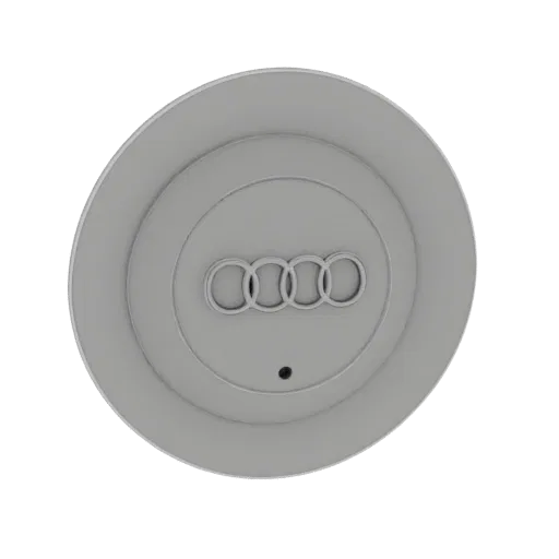 3D model render of the iconic Audi Rings emblem, a circular design with four interlocking rings.