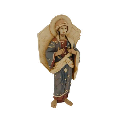 Modelo 3D estatueta Santa Militsa da Sérvia estilo bizantino, com auréola e vestuário detalhado