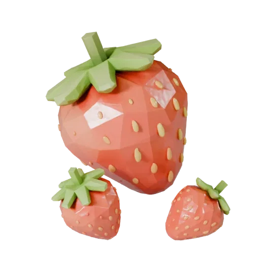 Fresh Strawberry Basket Low Poly 3D model, game viewport three-quarter view, showing skin pores, form detail.