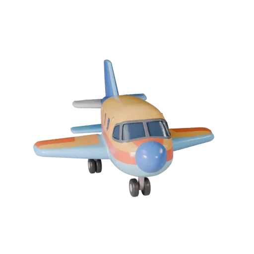 Cartoon-Flugzeug 3D-Modell, Drei-Viertel-Studioansicht, stilisiertes Fahrzeug-Asset mit ausgewogener Flügelform, guter Lesbar