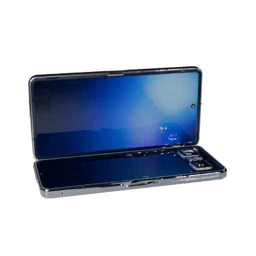 Foldable Retro Mobile Phone 3D model, three-quarter front view, AR viewer studio render, showing detail and scale.