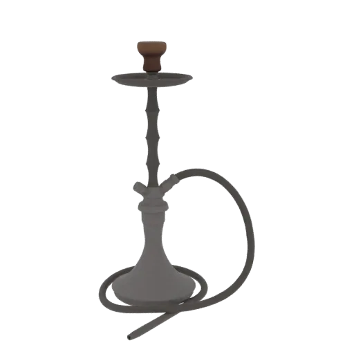 A 3D model of a modern grey hookah with a brown bowl and a dark grey hose, set against a white background.