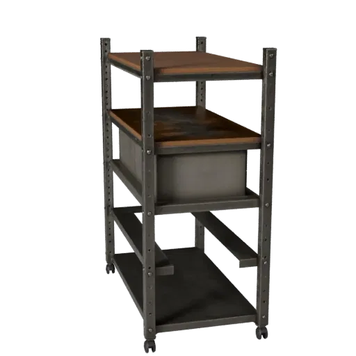 Industrial Parts Rack High Poly 3D model, close-up studio render, showing steel frames, stable fixtures.