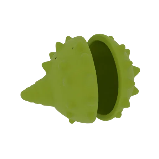 3D model of a green, spiky chestnut shell split into two halves, designed as a candy mold.