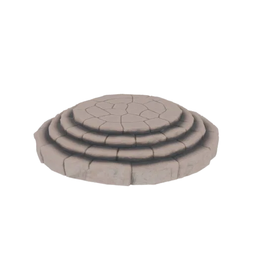 3D model of a circular, stone tiered platform with a cracked mosaic top and layered base, isolated on a white background.