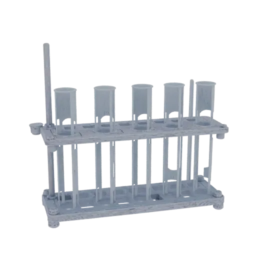 Biology Test Tube Rack Printable 3D model, isometric STL render, showing glass, recognizable lab forms.