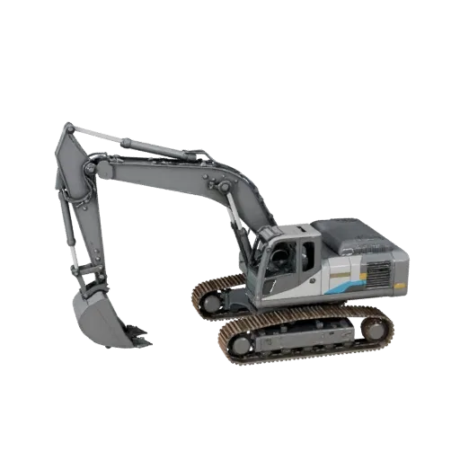 Mining Excavator Modular 3D model, isometric modular kit view, showing painted steel, large mechanical silhouettes.