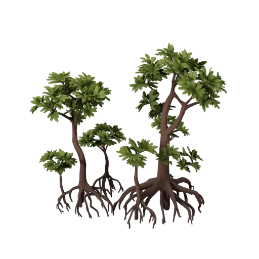 Swamp Mangrove Roots Modular 3D model, isometric modular kit view, showing leaf clusters, layered vegetation clusters.