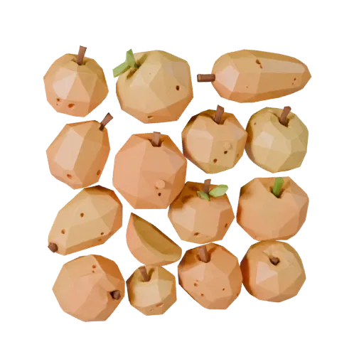 Market Orange Low Poly 3D model, game viewport three-quarter view, showing skin pores, recognizable fruit forms.