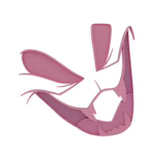 Modelo 3D de uma máscara de gato rosa estilo anime com expressão feroz, dentes afiados e orelhas pontudas, sobre um fundo bra