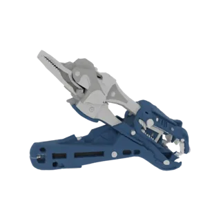 Modelo 3D de alicates Knipex 9855, estilizado como cabeza de dragón, con base azul y mecanismo gris