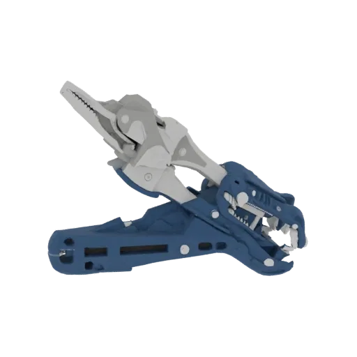 Modello 3D pinze Knipex 9855, stilizzato come testa di drago, con base blu e meccanismo grigio