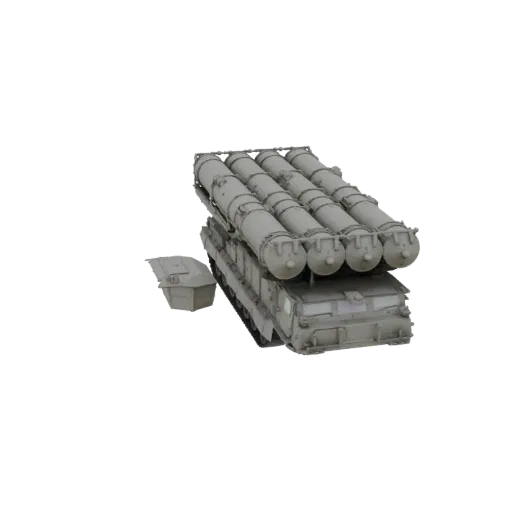 3D model of a S-400 missile system with multiple missile canisters on a tracked vehicle, with a separate control unit.