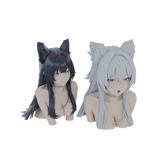 Anime Catgirl Busts (Black and White)