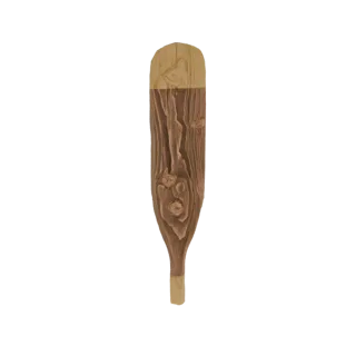 A 3D model of a rustic wooden oar with detailed wood grain and knot textures, presented on a white background.