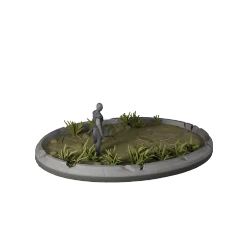 Ruined Oval Base high poly 3D model preview showing rim shape, studio close-up view, height and ground texture