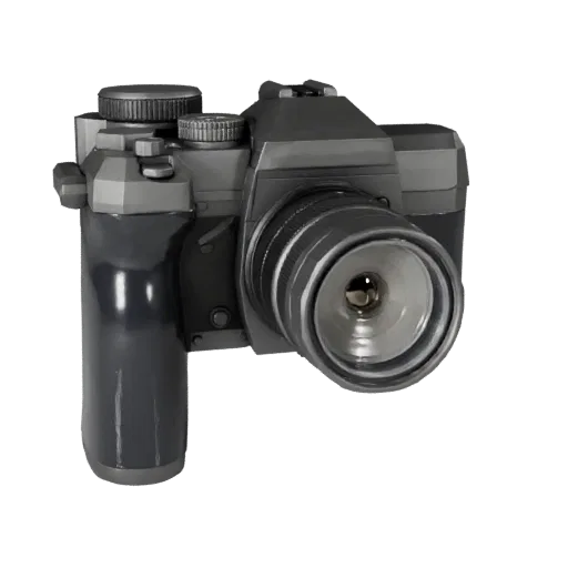 Cinema Drone Camera Low Poly 3D model, game viewport three-quarter view, showing textured grips, lens barrels.
