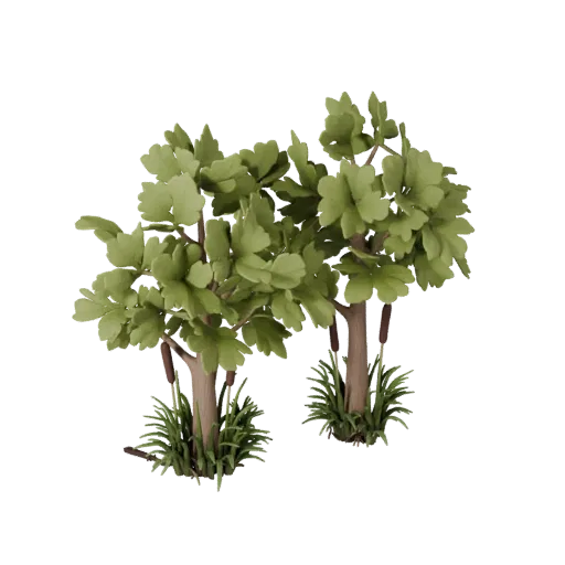 Reed And Cattail Bank Modular 3D model, isometric modular kit view, showing leaf clusters, layered vegetation clusters.