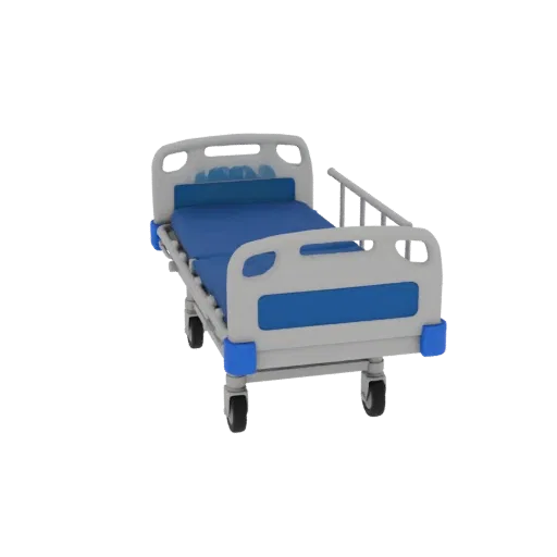 Ward Hospital Bed High Poly 3D model, close-up studio render, showing painted metal, clinical silhouette.