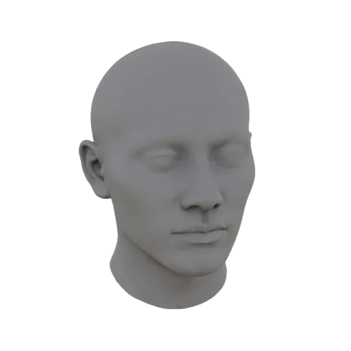 Modelo 3D de capacete cinza com orelhas fechadas, vista frontal.