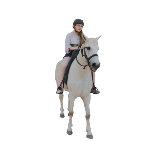 Young Woman Riding a White Horse 3D Model
