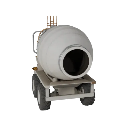Temporary Concrete Mixer High Poly 3D model, close-up studio render, showing concrete, site-ready silhouettes.