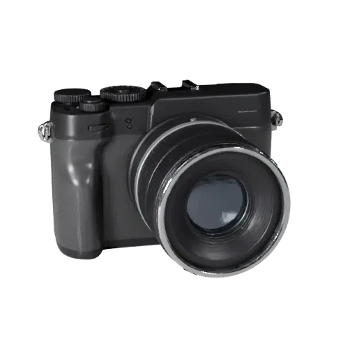 Cinema Instant Camera 3D model, three-quarter front view, AR viewer studio render, showing textured grips, lens barrels.