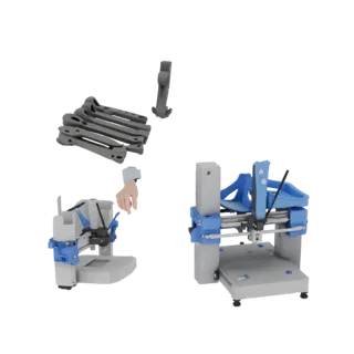 3D model of 3D scanning and 3D printing setup, demonstrating part scanning and printing process.