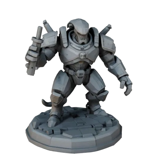 Monster Alien Trooper low poly 3D model preview showing silhouette, three-quarter game view, pose and resin detail