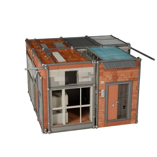 Modular Sci Fi Building Kit stylized 3D model, isometric stylized game environment view, showing modular building kit materia