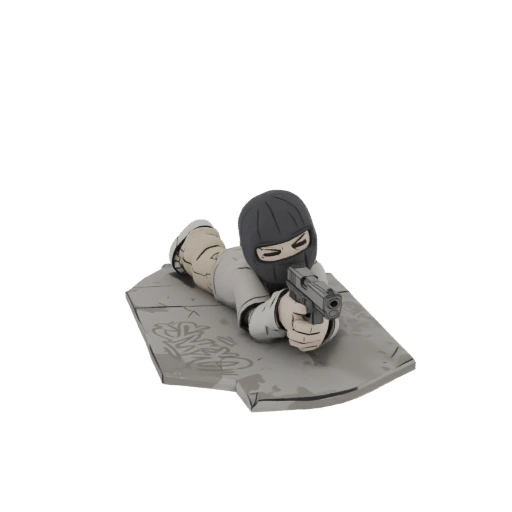 Masked Figure with Pistol Lying Down 3D Model