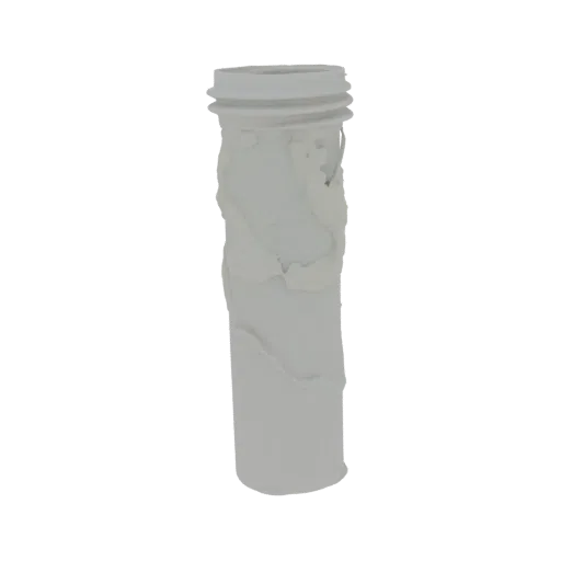 A 3D model of a white, textured cylindrical bottle with a screw-top lid, presented against a white background.
