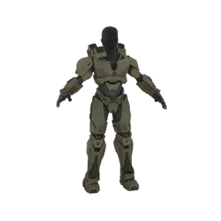 3D-Modell der Halo Mark IV Mjolnir Rüstung, in neutraler Pose vor weißem Hintergrund.