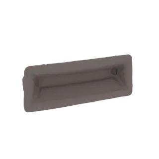 3D-Modell eines rechteckigen Einlass-Griffs mit matter grauer Oberfläche und abgeschrägten Kanten, leicht schräg dargestellt.