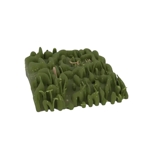 Tall Grass Meadow Patch Printable 3D model, isometric tabletop STL render, showing leaf clusters, terrain detail.