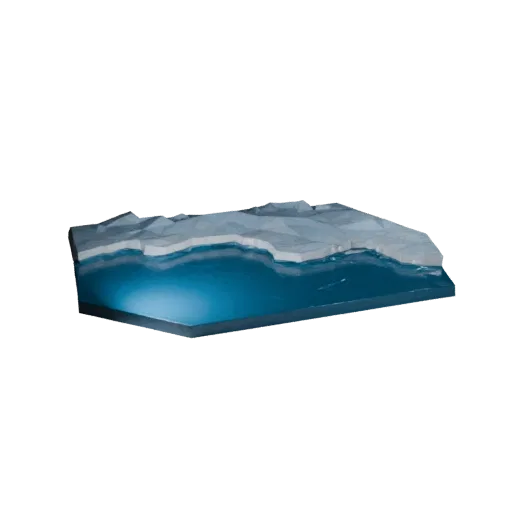 Icy Shoreline Pack Low Poly 3D model, game viewport three-quarter view, showing wet stone, water edges.
