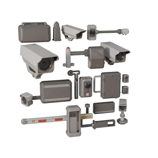 Public Barrier Gate Low Poly 3D model, game viewport three-quarter view, showing plastic housings, form detail.