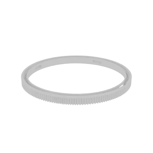 A 3D render of a white ring gear with finely detailed internal teeth, presented on a white background.
