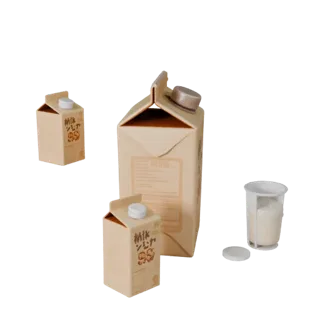 Snack Milk Carton Stylized 3D model, stylized isometric render, showing cardboard, package massing.