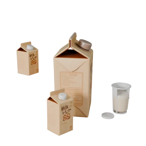 Snack Milk Carton Stylized 3D model, stylized isometric render, showing cardboard, package massing.
