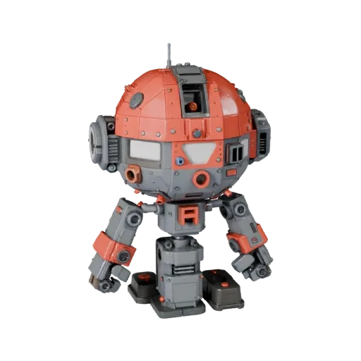 Aperçu du modèle 3D du kit modulaire Figurine Robot Mascotte, montrant la pose, la vue de dessus pour kitbash et les détails