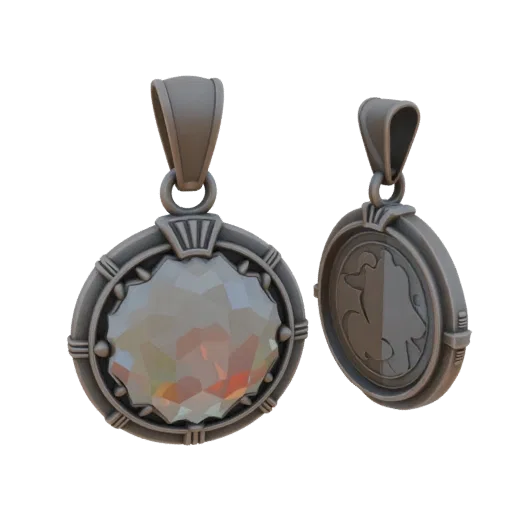 Diamond Gemstone Medallion 3D model, isometric collectible display render, diamond finish.