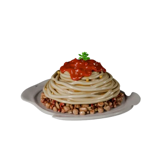 Restaurant Pasta Plate Realistic 3D model, three-quarter studio render, showing sauces, plated composition.