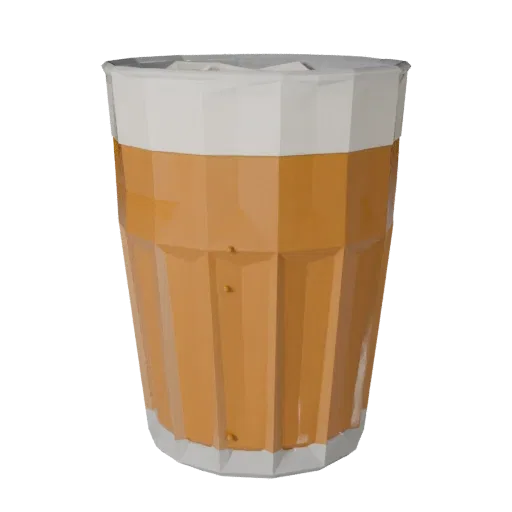 Cold Coffee Cup Low Poly 3D model, game viewport three-quarter view, showing glass, container shape.